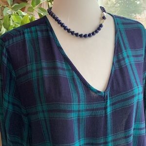 Nine West Raw Hem Plaid Top Sz XL